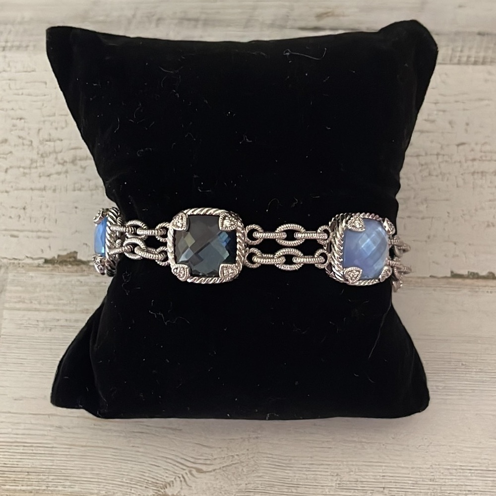 Judith Ripka Sterling Silver Hematite Blue Quartz Doublet Toggle Bracelet